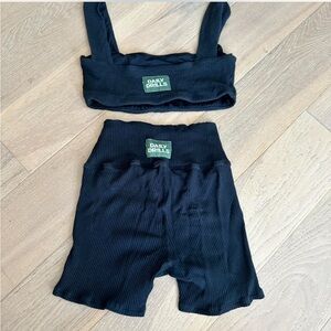 Black Ribbed Daily Drills Set- Bra & Biker Shorts, FLAWED